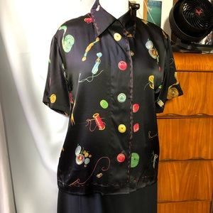 Silk vintage blouse seamstress motif rare, sample